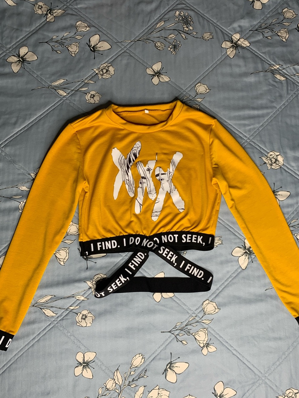 Mustard Yellow Long Sleeved Graphic Crop Top